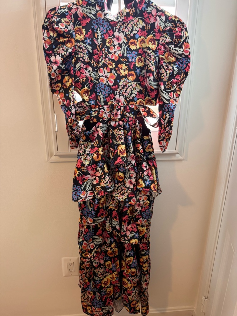 Astr Floral Maxi Dress in Black with Pink, Yellow & Blue Flowers
